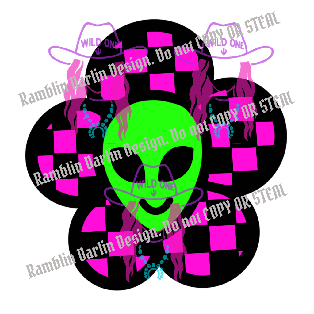 Checkered Alien Flower PNG file (download will not be in color)