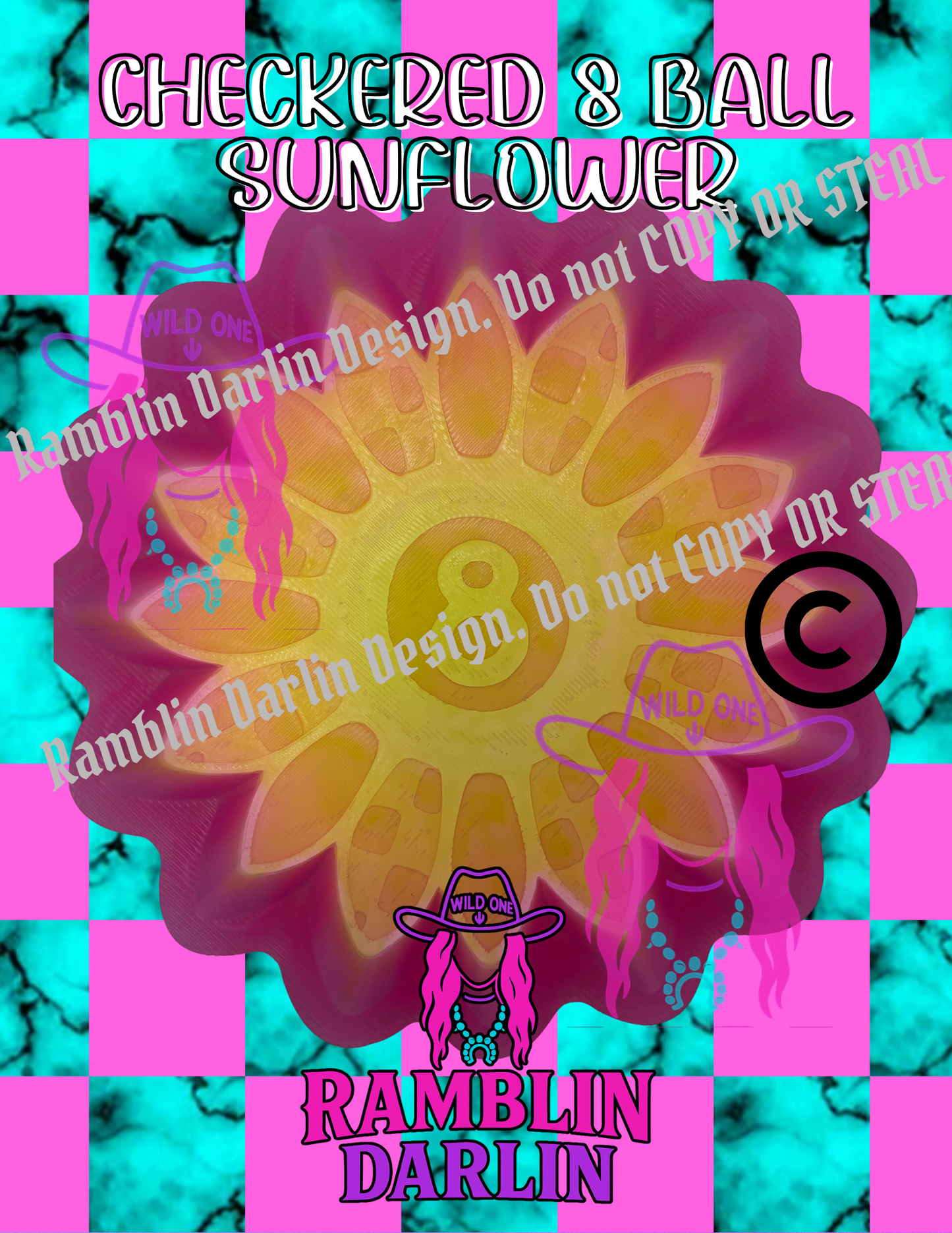 Checkered 8 Ball Sunflower Mold ©️