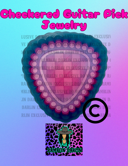 Checkered Guitar Pick Jewelry Mold ©️