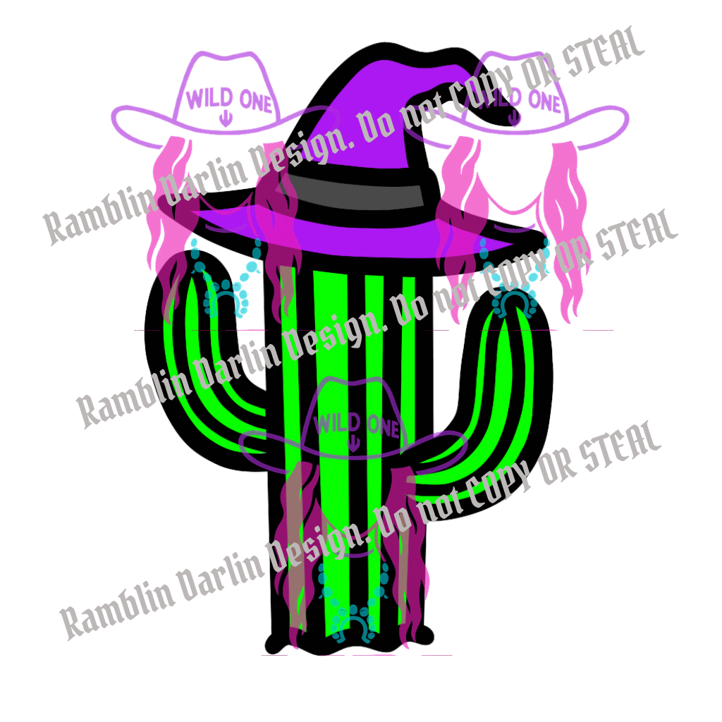 Witchy Cactus PNG file (download will not be in color)