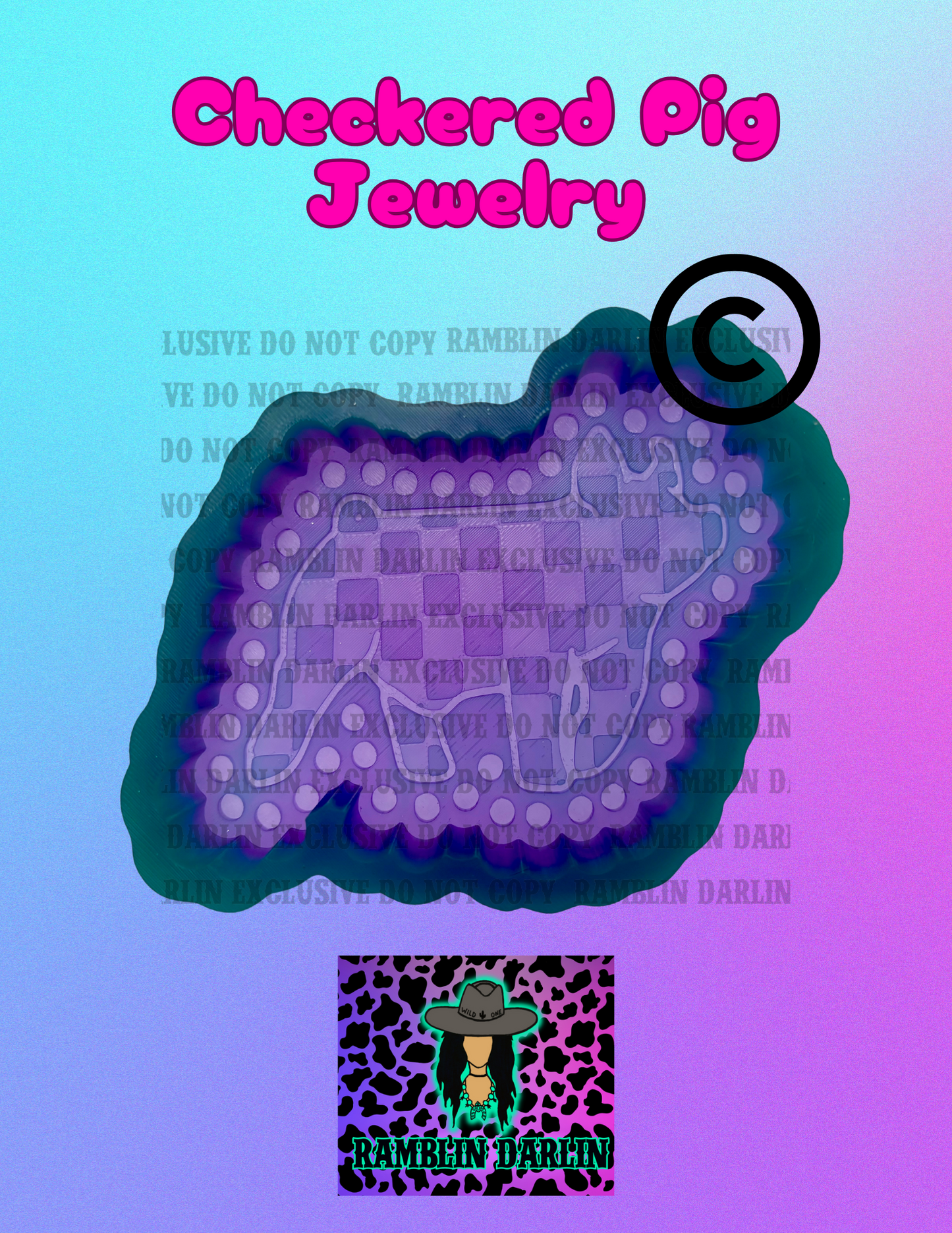 Checkered Show Pig Jewelry Mold ©️