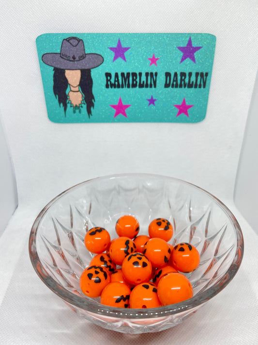 Pumpkin Face Bubblegum Beads (10 per pack)