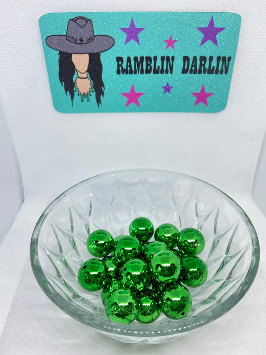 Green Metallic Bubblegum Beads (10 per pack)