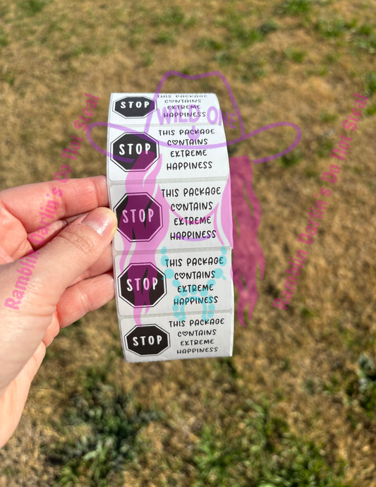 Stop This Package Contains Extreme Happiness 2.25"x 1.25" Thermal Label (qty 100)