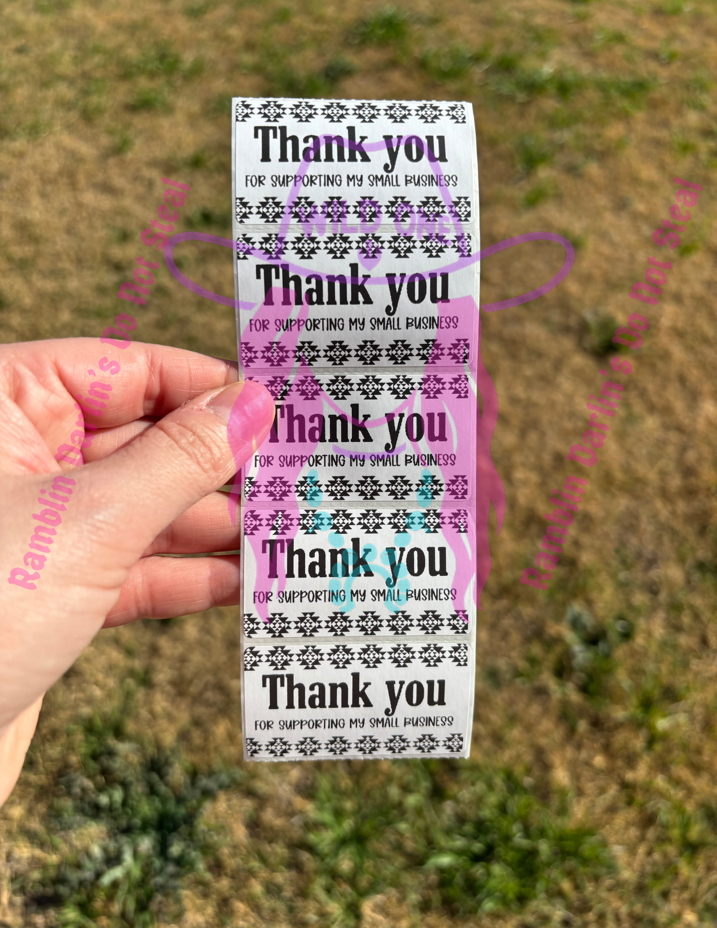 Thank You Aztec Print Border 2.25"x 1.25" Thermal Label (qty 100)