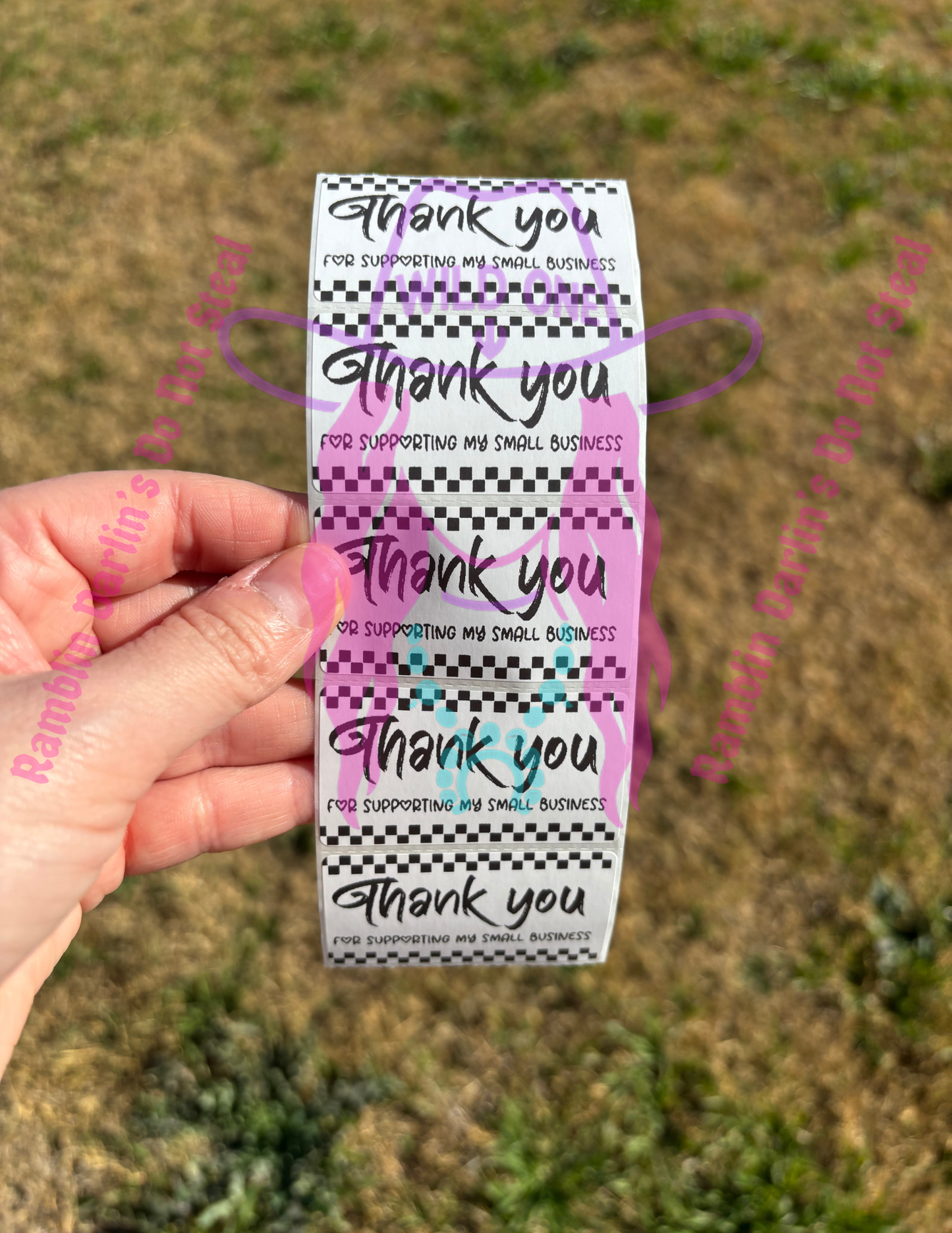 Thank You Checkered Border 2.25"x 1.25" Thermal Label (qty 100)