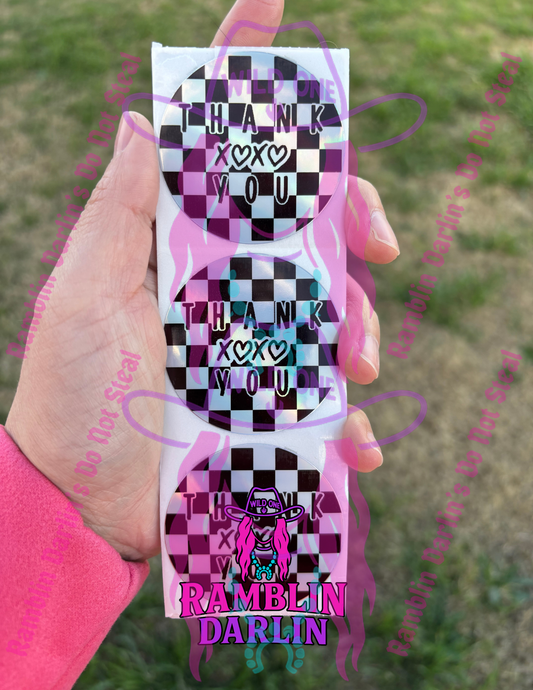 Checkered Thank You 2"x 2" Round Thermal Label (qty 100)