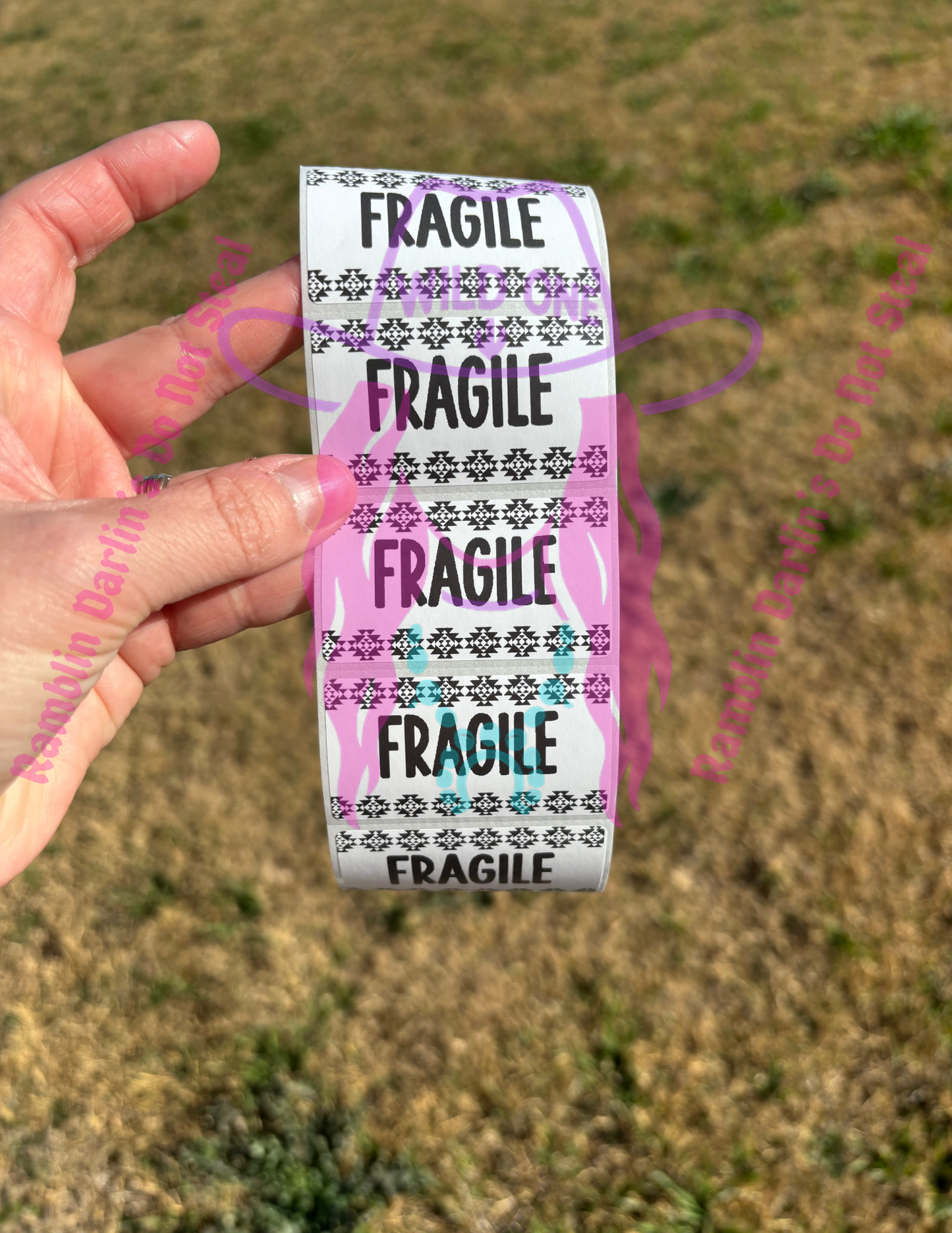 Fragile Aztec Border 2.25"x 1.25" Thermal Label (qty 100)