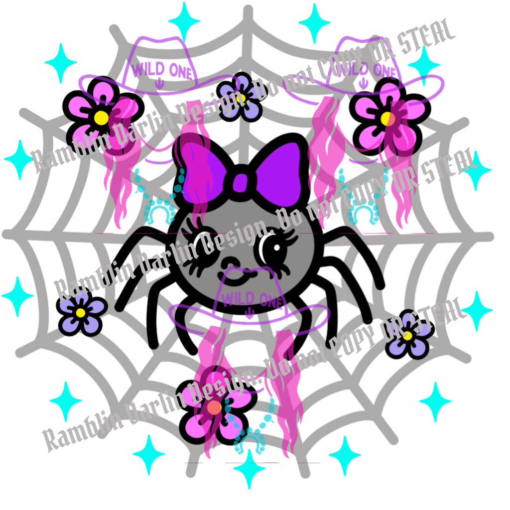 Cutesy Retro Spider on Web PNG file (download will not be in color)