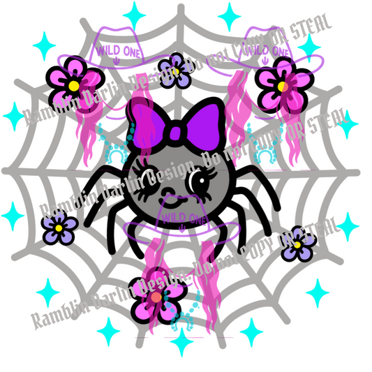 Cutesy Retro Spider on Web PNG file (download will not be in color)