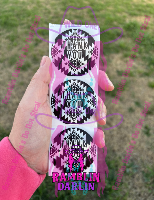 Aztec Print Thank You 2"x 2" Round Thermal Label (qty 100)