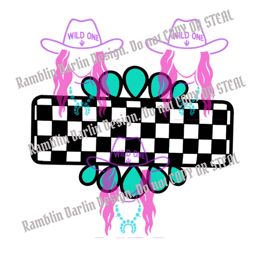Checkered Turquoise Pendant PNG file (download will not be in color)