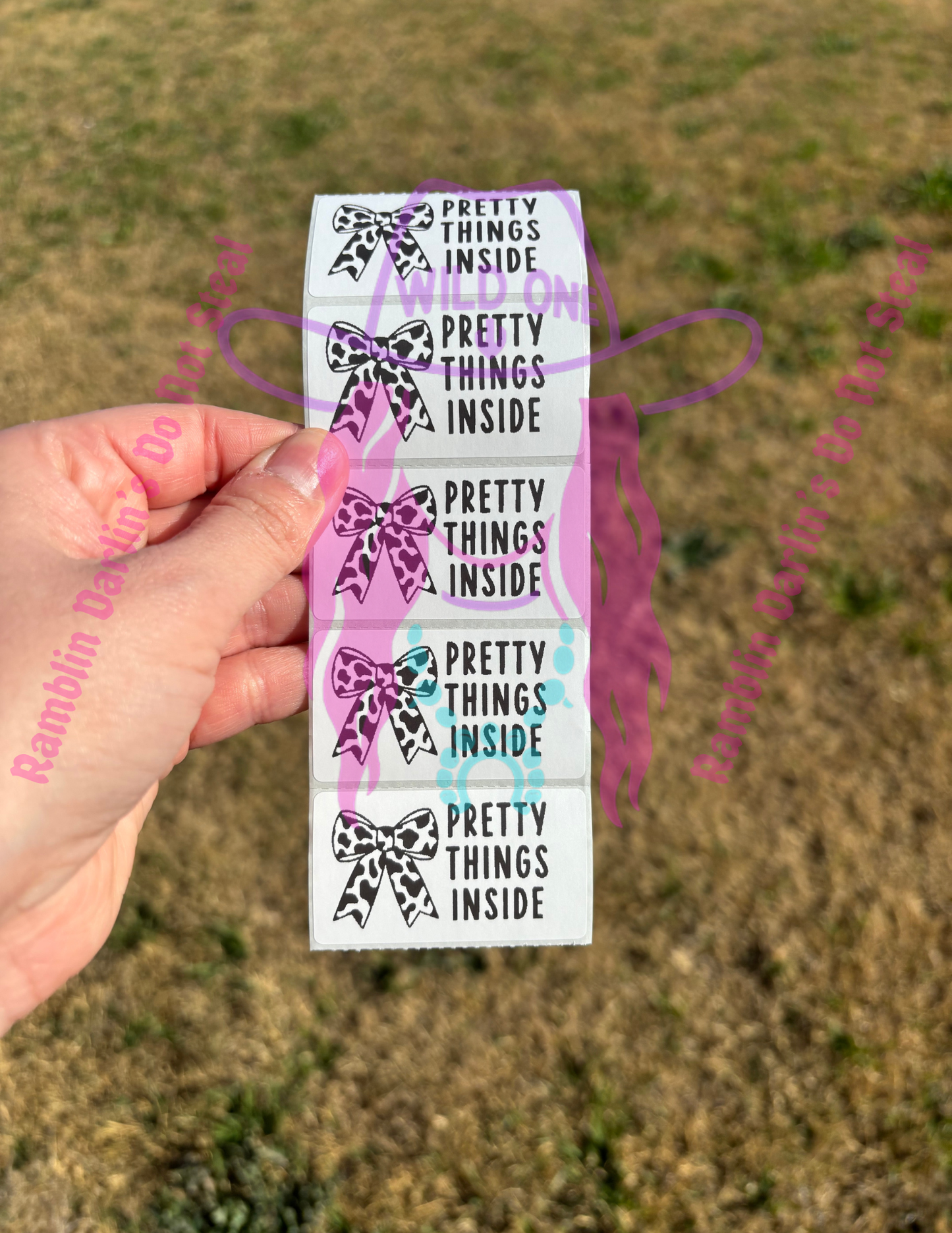 Pretty Things Inside Cow Print Bow 2.25"x 1.25" Thermal Label (qty 100)