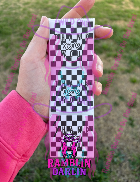 Checkered Thank You 2"x 2" Square Thermal Label (qty 100)
