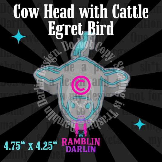 Cow Head with Cattle Egret Bird Mold©️