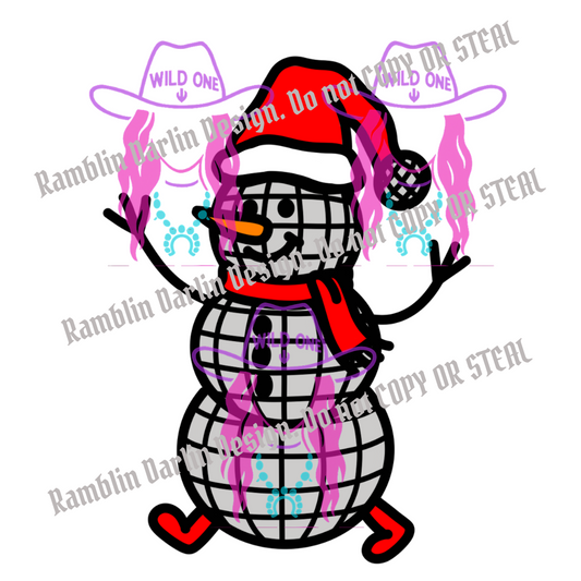 Disco Christmas Snowman PNG file (download will not be in color)