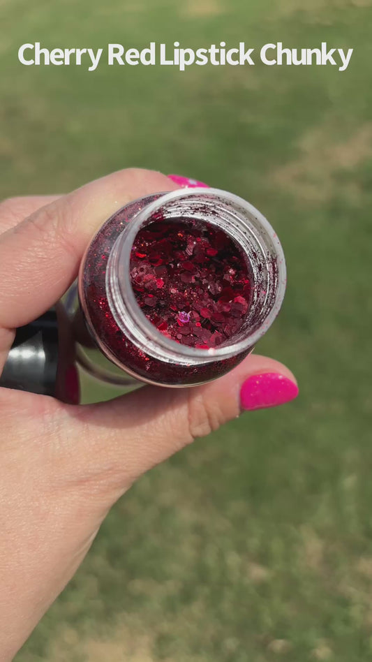 Cherry Red Lipstick Chunky Glitter